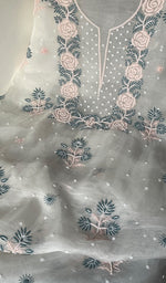 将图像加载到图库查看器中, Women's Lucknowi Handcrafted Pure Organza Silk Chikankari Kurta Dupatta Set - HONC0SOLD