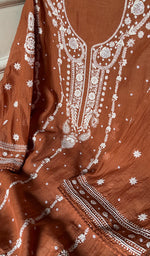 将图像加载到图库查看器中, Hana Women's Lakhnavi Handcrafted Mul Chanderi Semi - Stitched Kurta And Dupatta Set - HONC0290060