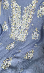 将图像加载到图库查看器中, Women's Lakhnavi Handcrafted Mul Chanderi Unstitched Chikankari Full Suit Material - HONC0323587