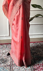 将图像加载到图库查看器中, Women's Lakhnavi Handcrafted Tussar Silk Chikankari Saree - HONC0313444