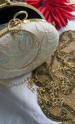 Load image into Gallery viewer, Elegant Floral Chikankari Handle Clutch - HONC0263117