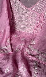 Load image into Gallery viewer, Women's Lakhnavi Handcrafted Mul Chanderi Semi - Stitched Kurta And Dupatta Set - HONC0281949