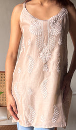 Load image into Gallery viewer, Women's Lakhnavi Handcrafted Chanderi Silk Chikankari Top - HONC0290675