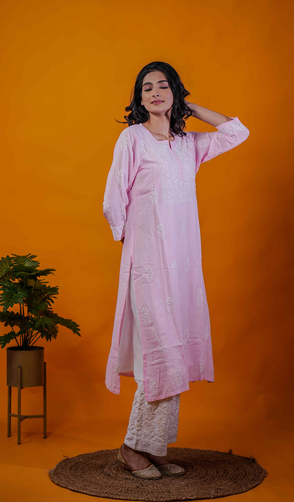 Rupam Women's Lucknowi Handcrafted Modal Cotton Chikankari Kurti - HONC0211920
