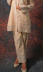 Load image into Gallery viewer, Women's Lakhnavi Handcrafted Tissue chanderi Chikankari Kurta And palazzo Set - HONC0322040