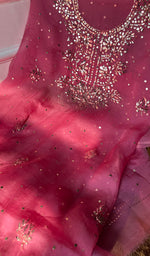 将图像加载到图库查看器中, Marifa Women's Lakhnavi Handcrafted Pure Organza Chikankari Unstitched Kurta And Dupatta Set- HONC0301641