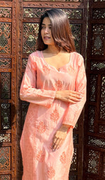 Load image into Gallery viewer, Masooma Women's Lucknowi Handcrafted Chanderi Chikankari Kurti - HONC0258062