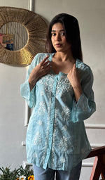 Load image into Gallery viewer, Vaanya Women's Lakhnavi Handcrafted Mul Chanderi Chikankari Top - HONC0334167