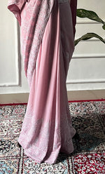 将图像加载到图库查看器中, Women's Lakhnavi Handcrafted Pure Silk Georgette Chikankari Saree - HONC0330945
