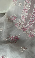 将图像加载到图库查看器中, Gulaab Women's Lakhnavi Handcrafted Pure Organza Chikankari Unstitched Kurta And Dupatta Set- HONC0319870