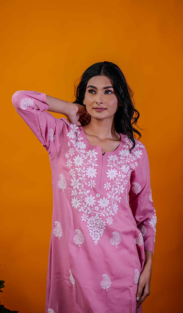 Reet Women's Lucknowi Handcrafted Modal Cotton Chikankari Kurti - HONC0211952