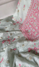 Load image into Gallery viewer, Women's Lakhnavi Handcrafted Mul Chanderi Unstitched Chikankari Full Suit - HONC03522040