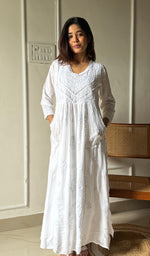 将图像加载到图库查看器中, Women's Lucknowi Handcrafted Muslin Dress - HONC0297132