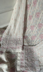 Load image into Gallery viewer, Women's Lakhnavi Handcrafted Pure Silk Georgette Chikankari Semi - stitched Anarkali And Dupatta Set- HONC0284211