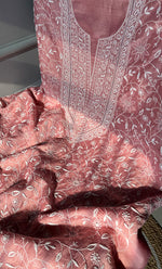 Load image into Gallery viewer, Women's Lakhnavi Handcrafted Munga Silk Chikankari Kurta And Dupatta Set- HONC0278877