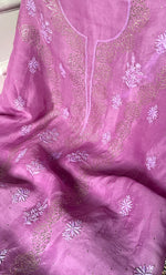 Load image into Gallery viewer, Women's Lakhnavi Handcrafted Pure Organza Chikankari Unstitched Kurta And Dupatta Set- HONC0304147