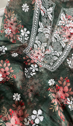 将图像加载到图库查看器中, Women's Lakhnavi Handcrafted Organza Chikankari Unstitched Kurta And Dupatta Set - HONC0268874