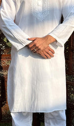 Load image into Gallery viewer, Men's Lucknowi Handcrafted Linen Cotton Chikankari Kurta - HONC0253036