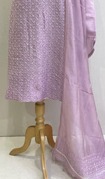 Load image into Gallery viewer, Women's Lakhnavi Handcrafted Chanderi Silk Chikankari Kurta Dupatta Set - HONC047876