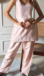 Load image into Gallery viewer, Amreena Women's Lakhnavi Handcrafted Chanderi Silk Chikankari Top And Pant Set - HONC0344996