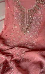 Load image into Gallery viewer, Women's Lakhnavi Handcrafted Mul Chanderi Unstitched Chikankari Full Suit Material - HONC0320706