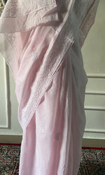Load image into Gallery viewer, Women's Lakhnavi Handcrafted Cotton Chikankari Saree - HONC0317300