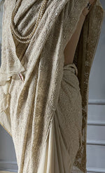 Load image into Gallery viewer, Women's Lakhnavi Handcrafted Pure Silk Georgette Chikankari - HONC0288394