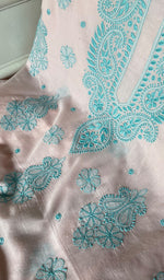 Load image into Gallery viewer, Women's Lakhnavi Handcrafted Cotton Unstitched Chikankari Kurta Dupatta Set - HONC0358179