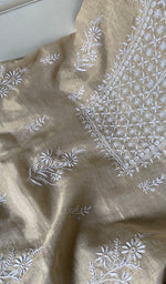 Load image into Gallery viewer, Women's Lakhnavi Handcrafted Tissue Chanderi Unstitched Chikankari Kurta And Dupatta Set - HONC0360003