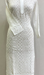 将图像加载到图库查看器中, Women's Lakhnavi Handcrafted Viscose Georgette Chikankari Kurti - HONC0161836