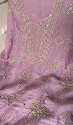 将图像加载到图库查看器中, Women's Lucknowi Handcrafted Mul Chanderi Chikankari Kurta Dupatta Set- HONC0254131