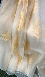 将图像加载到图库查看器中, Women's Lucknowi Handcrafted Pure Organza Silk Chikankari SAREE - HONC0228639