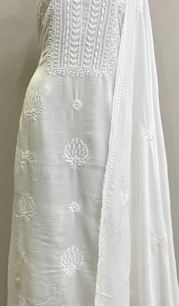 Women's Lakhnavi Handcrafted Modal Cotton Chikankari Kurta And Dupatta Set - HONC0197250
