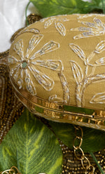 Load image into Gallery viewer, Golden Chikankari Embroidered Clutch with Stone Knob - HONC0263122
