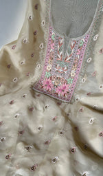 Load image into Gallery viewer, Amara Women's Lakhnavi Handcrafted Pure Organza Chikankari Unstitched Kurta And Dupatta Set - HONC0258853