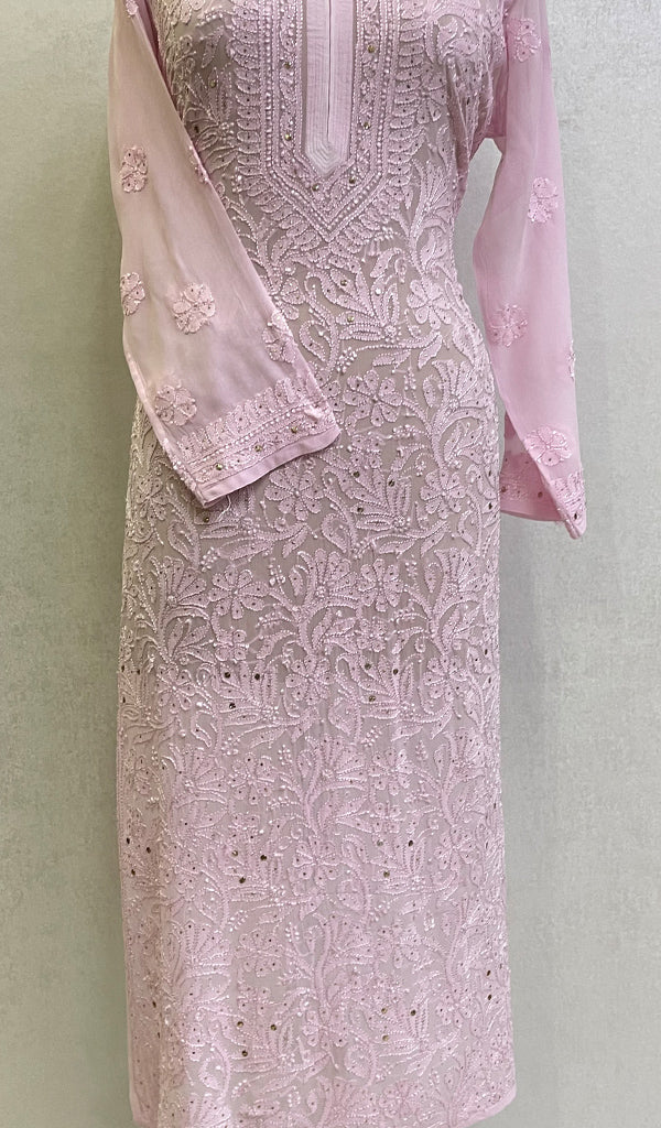 Women's Lakhnavi Handcrafted Viscose Georgette Chikankari Kurti - HONC0139789