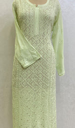 将图像加载到图库查看器中, Women's Lakhnavi Handcrafted Viscose Georgette Chikankari Kurti- HONC0139804