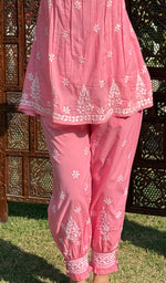 将图像加载到图库查看器中, Rania Women's Lakhnavi Handcrafted Cotton Chikankari Short Kurta And Afghani pant Set - HONC0268714