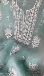 Load image into Gallery viewer, Women's Lakhnavi Handcrafted Pure Organza Chikankari Unstitched Full Suit Material - HONC0351123