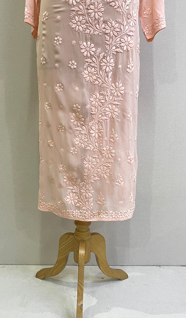 Women's Lakhnavi Handcrafted Viscose Georgette Chikankari Kurti- HONC0170652