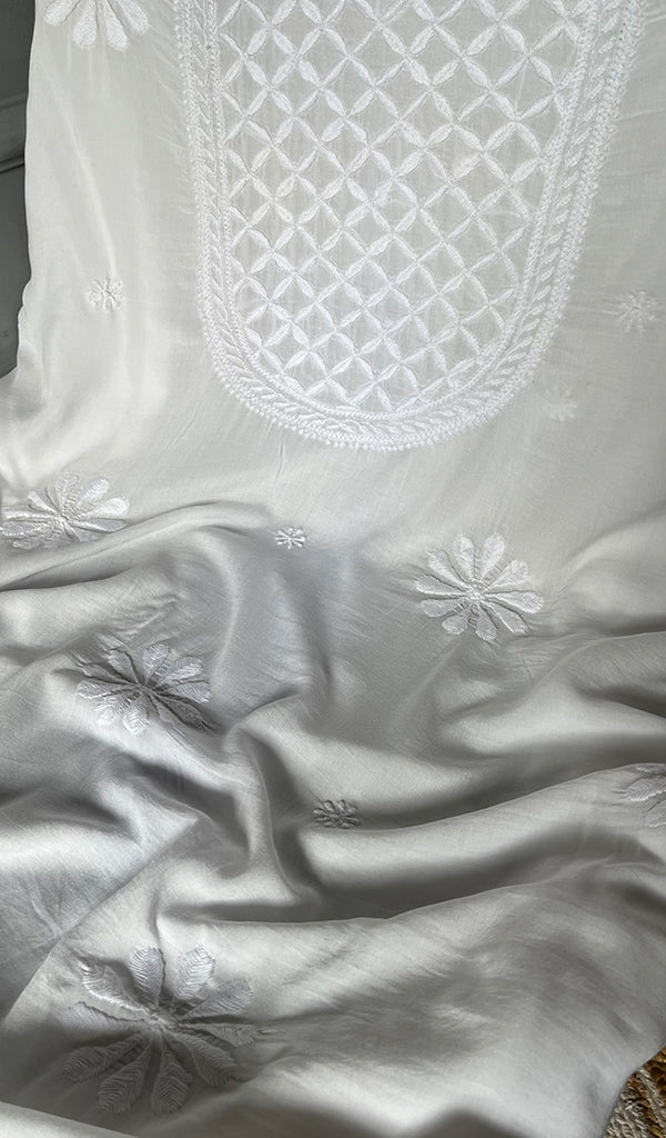 Women's Lakhnavi Handcrafted Modal Cotton Chikankari Unstitched Kurti Fabric - HONC0242111