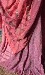 Load image into Gallery viewer, Women's Lakhnavi Handcrafted Bridal Pure Silk Georgette Chikankari Lehenga Set - HONC0269069