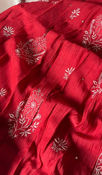 Load image into Gallery viewer, Women's Lakhnavi Handcrafted Mul Chanderi Chikankari Semi - Stitched Kurta Dupatta Set - HONC0178530