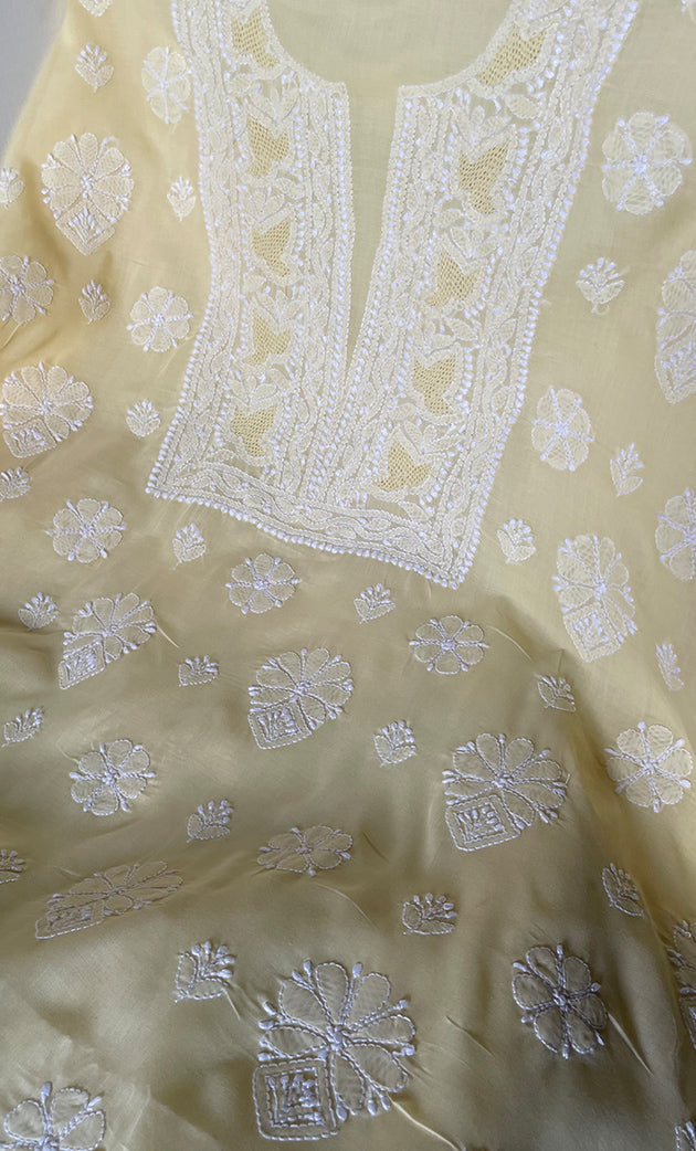 Women's Lakhnavi Handcrafted Unstitched Cotton Chikankari Suit Material - HONC0317402