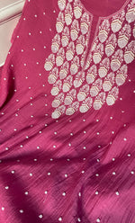 Load image into Gallery viewer, Jazba Women's Lakhnavi Handcrafted Mul Chanderi UnStitched Kurta And Dupatta Set - HONC0318608