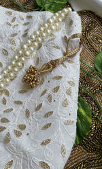 Load image into Gallery viewer, White Handcrafted Chikankari Embroidered Potli bag - HONC0287780