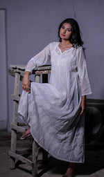 Load image into Gallery viewer, White Cotton Chikankari Anarkali Dress
