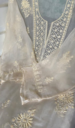 Load image into Gallery viewer, Women's Lakhnavi Handcrafted Pure Organza Chikankari Unstitched Kurta And Dupatta Set- HONC0338245