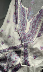 Load image into Gallery viewer, Aaliyah Women's Lakhnavi Handcrafted Mul Chanderi Semi - Stitched Kurta And Dupatta Set - HONC0239039