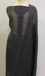 Load image into Gallery viewer, Rose Women's Lakhnavi Handcrafted Pure Organza Chikankari Unstitched Kurta And Dupatta Set - HONC0168392